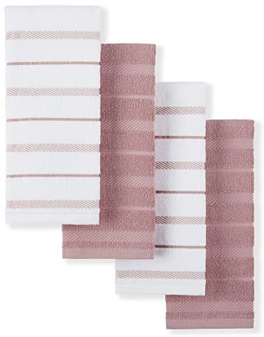 KitchenAid Albany Kitchen Towel 4-Pack Set, Dried Rose/White, 16x26