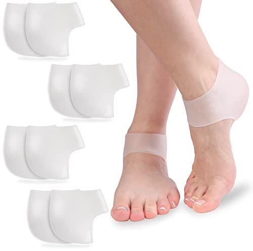 SULPO 4 Paar Fersenpolster, Ferse Socken Neues Material, Ferse Gel für Fersensporn Plantarfasziitis, Sehr Geeignet für Fersenschmerzen, Trockene Rissige Ferse,Gel Fersenschutz Silikon Pads, Fußpflege