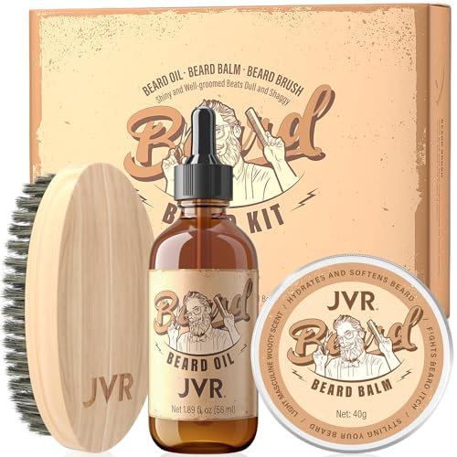 Bartpflege Set für Männer, JVR Bartpflegeset mit Bartöl, Bartbalsam und Bartbürste, Professionell Bartset, Bart Duft & Glänzend, Bart Glättungscreme, Feuchtigkeit & Styling (Gelb)