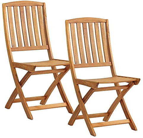 Brigros Estosa - Set di 2 Sedie Da Giardino Pieghevoli In Acacia Oliata, Sedia In Legno Robusta E Resistente Per Giardino Facile Da Chiudere (Legno oliato, Sedia)