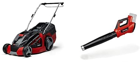 Einhell Tondeuse à gazon sans fil sur batterie GE-CM 43 Li M KIT Power X-Change (Largeur de coupe 43 cm, Surface conseillée 500 m²) Version Starter Kit (2 x 4,0Ah + 2 Chargeurs) + Taille Haies 36V