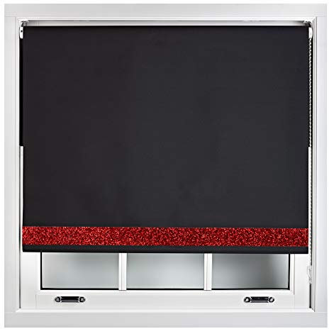 FURNISHED Verdunkelungsrollos mit glitzernder Kante – zuschneidbarer Thermo-UV-Schutzstoff, einfach zu montierende glitzernde Rollo für Fenster, Schwarz 85W x 210H cm
