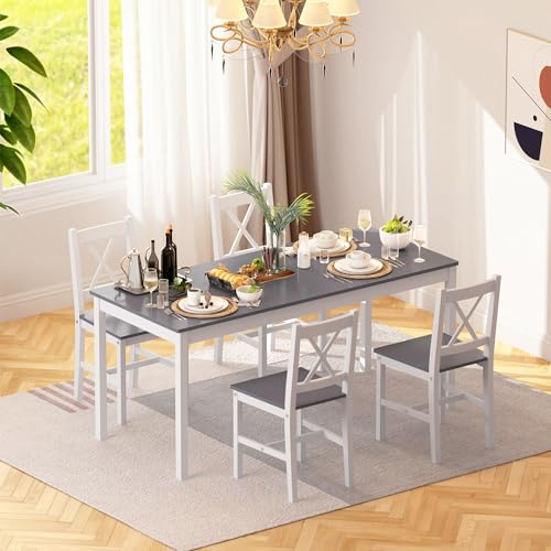 SogesHome Set da Pranzo con 1 Tavolo 4 Sedie in Legno MDF Design Semplice Set di mobili per la sala da pranzo Gruppo di Sedute Paul Tavolo da Pranzo Tavolo da pranzo