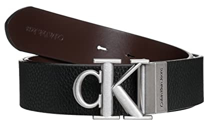 Calvin Klein Gürtel CKJ Monogram Round Reversible Leather Belt 35MM W110 Black/Bitter Brown schwarz dunkelbraun wendbar