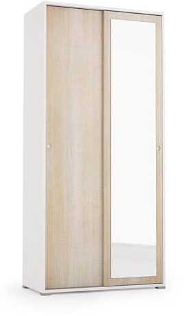 Kiamami Valentina - Armoire coulissante multifonctionnelle en chêne et Blanc avec Porte Miroir et Tringle à vêtements