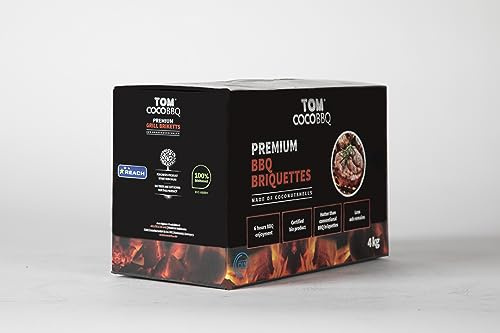 Charbon de Noix de Coco Tom- BBQ Briquettes - Boîte 4 KG – Qualité Premium