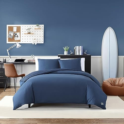Nautica - Queen Duvet Cover Set, Soft Reversible Microfiber Bedding with Matching Shams, Solid Home Decor for All Seasons (Longdale Navy, Queen)