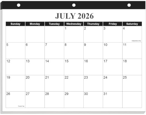 Calendar 2026 for 3 Ring Binder - Wall Calendar from January 2026 - December 2026, 12 Months Calendar with Premium Paper, 3-Hole Calendar/Planner 2025-2026, 8.5 x 11, Black