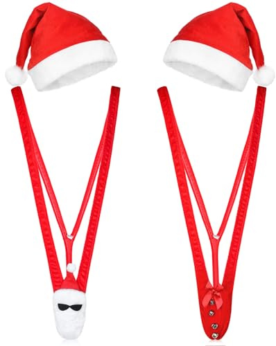 Hestya 4 Pcs Christmas Santa Hat Set Funny Adult Men's Swimsuit Christmas Hats for Men Xmas Santa Party Cosplay
