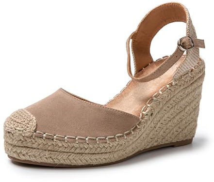 JOMIX Espadrilles Compensées Femme Sandales d'Été Élégantes Réglables avec Boucle (Kaki, 38)
