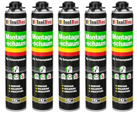 Isolbau - Bauschaum Montageschaum 5 x 750 ml PU-Schaum 1K Pistolenschaum Zargenschaum - Isolierung Abdichtung für Innen und Außen
