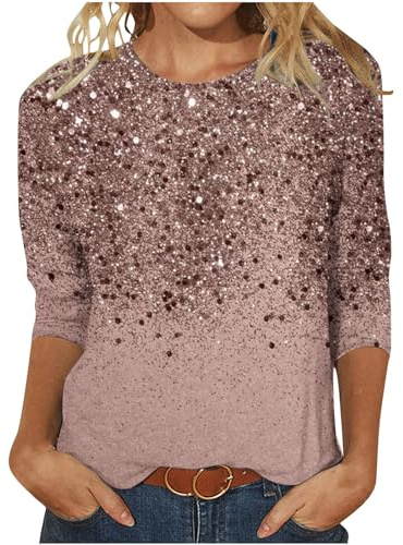 Glitter Tops for Women 3/4 Sleeve Sequins Pullover Fashionable Shiny Long Sleeve Batik Gradient Sweater Sparkly O-Neck Blouse Basic Tops Glittery Tunic Partywear Spring Offers