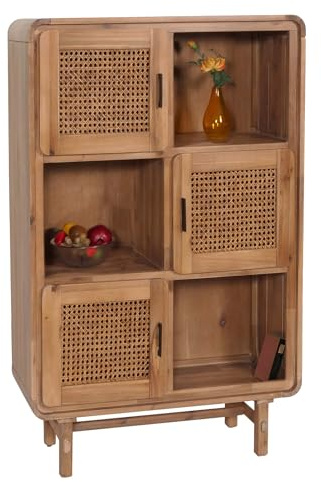Mendler Highboard HWC-M47, Kommode Schrank Sideboard, Staufächer, Rattan Akazie Massiv-Holz gebeizt 141x90x35cm 32kg