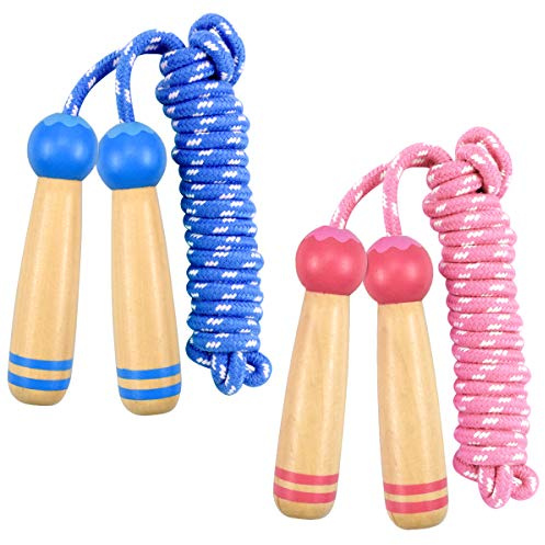 Rapidbok2 Stück Springseil Verstellbare, Seilspringen Kinder 245cm, Baumwollseil mit Holzgriff, Hüpfseil Set, Springen Seil für Jungen, Mädchen, Fitness Training, Übungen