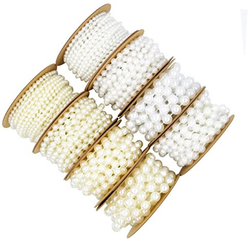 Operitacx 10m Perlenkette Diy-perlenkette Runde Perlenkette mit Fixierten Kunststoff-imitationsperlen für Hochzeitsschmuck Armbanddekoration Beige Rolla