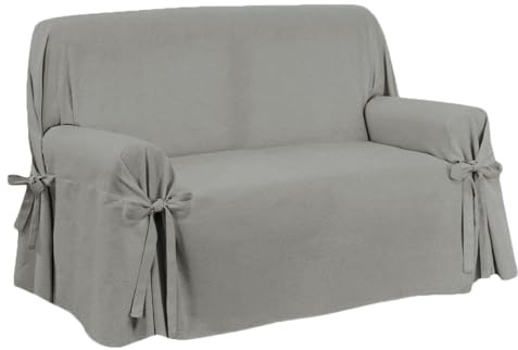 SaRani Copridivano FIOCCO con Laccetti, Tessuto Pesante per Tappezzeria, Vestibilità Universale e Copertura Totale del Divano, Produzione Sartoriale Italiana (Panama Grigio Cenere, Poltrona)