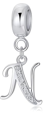 Symretie Damen 925 Sterling Silber Initial Charms Anhänger Buchstaben A-Z Silberner Anhänger Kompatibel mit Europäischen Armbänder und Halskette