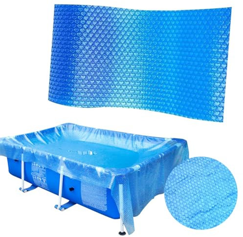 Rectangular pool cover, protective cover, swimming pool solar tarpaulins, bubble wrap, swimming pool insulation film, thicker and more durable, dust and leaf repellent, can be cut to size, blue (220 x