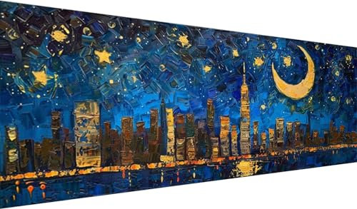 Diamond Painting XXL 230x90 cm, DIY Stadt Diamant Painting Bilder, 5D Sternenklare Nacht Diamond Painting Set, Diamant Kristall Strass Kreuzstich Painting, Diamond Painting Erwachsene, Deko Wohnzimmer