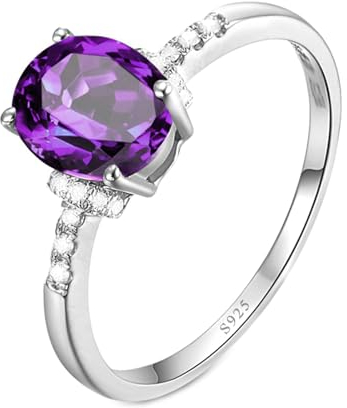 BCughia Ehering Damen Silber, Ring Silber 925 Verlobungsring Oval Form Violett Zirkonia Ring Größe 53 (16.9)