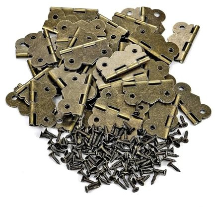 50 Stück 20 x 17 mm Box-Scharniere, kleines Scharnier, antike Bronze-Schrauben, Scharniere, Schmetterlingsscharnier für Box-Zubehör, Puppenzimmer