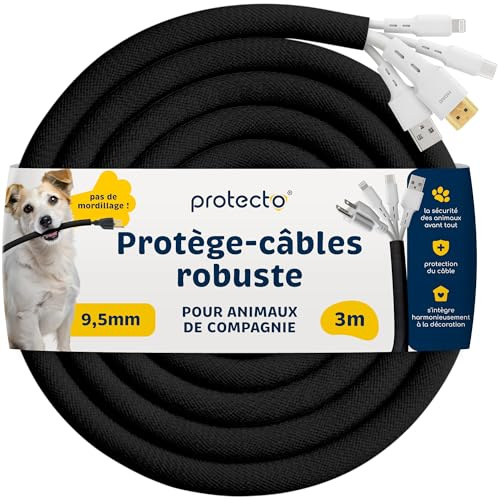 PROTECTO Guaina per Cavi per Animali Domestici – 2,2 m/Ø 5 mm – Nera, Ultra Resistente, Flessibile, Inodore, Anti-Morso – Per Cavi Elettrici, USB, RCA, HDMI – Protezione Universale
