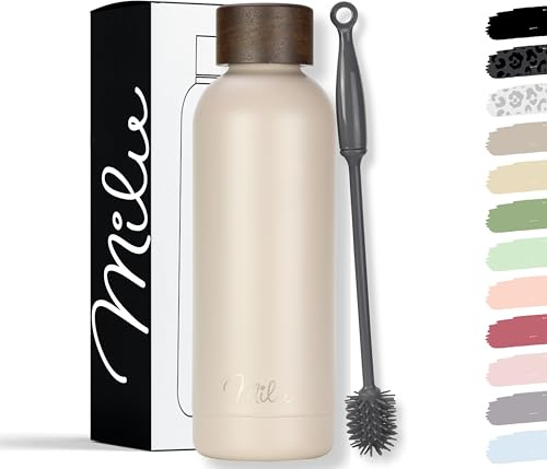Milu Thermosflasche 750ml Isolierte Edelstahl Thermo Trinkflasche Thermoskanne Auslaufsichere Isolierflasche doppelwandig - Kohlensäure geeignet – inkl. Reinigungsbürste (Beige, 750ml)