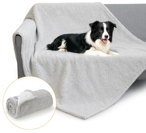 Barpor Couverture Imperméable pour Chien - 102x73cm Douce et Chaude Couverture Réversible Lavable pour Chiens et Chats Animaux de Taille Moyenne Protège Lit Canapé Voiture Housse de Canapé Gris