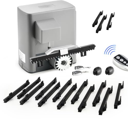 CO-Z 280W Motor Puerta Corredera 600KG Motor para Puerta Corredera con 12x0.33M Cremallera de Nailon, 2 Control Remoto y Sensores Infrarrojos + 1m Cremallera de Nailon Más