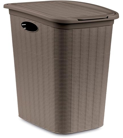 Wäschekorb 50L groß TAUPE Rattanoptik mit Deckel 38x36x54cm Korb Kunststoff
