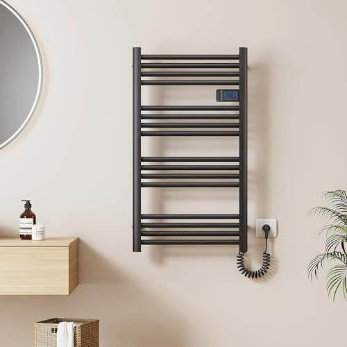 EMKE Scaldasalviette Elettrico 960 x 540 mm,Nero 500 W | Radiatore per Bagno Elettrico con Interruttore Touch e Timer, scaldasalviette,Termoarredo elettrico