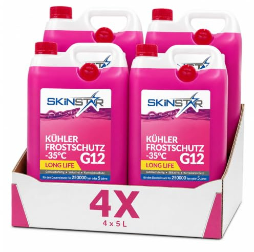 SkinStar Kühlerfrostschutz G12-35°C 20L Kühlmittel Frostschutzmittel Auto | Gebrauchsfertiges Motorkühlmittel rosa: Frostschutz bis -35°C, silikatfrei, Long Life für 250.000 km oder 5 Jahre