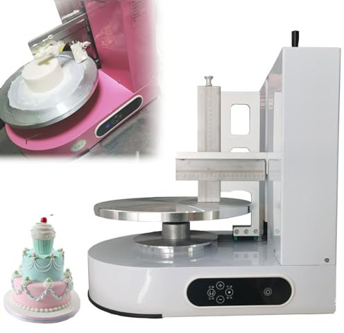 HSSMEUR Cake Butter Cream Spreading Machine,Cake Automatic Rotating Turntable Decorating Cream Depositor, Adjustable Cake Icing Smoother Tool for Birthday Cakes (White)