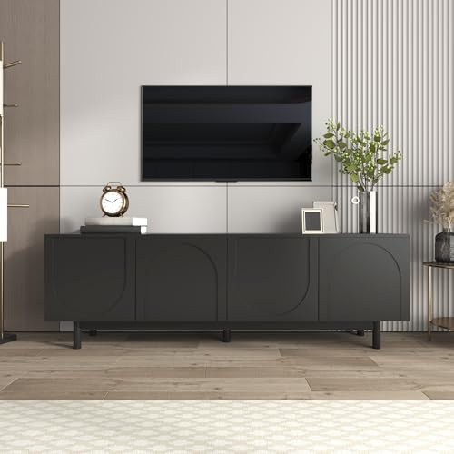 HYSZ Mueble de TV moderno negro – 175 x 38 x 56 cm – paneles ajustables – Mueble ligero para TV bajo en sti de lujo