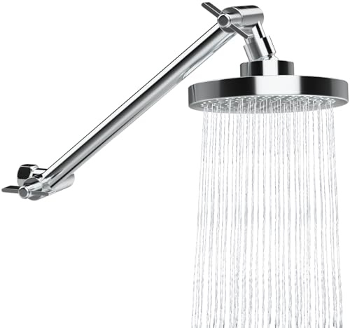 Regendusche Duschkopf mit Verlängerungsarm 27,9 cm, mit Universal-Anschluss an Duschköpfe, Duschkopf-Verlängerung mit Verriegelungsgelenk, Runde Duschbrause, Brausekopf mit Antikalk-Funktion