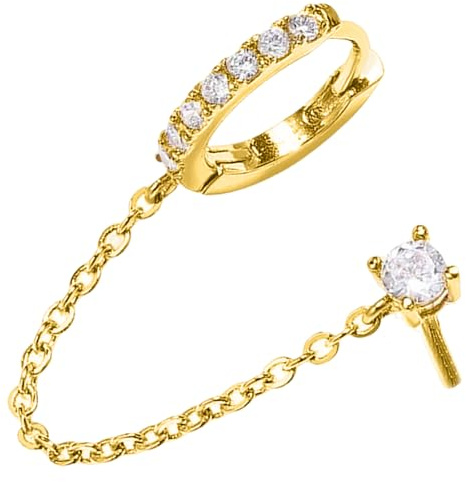 WOZNU Boucles d'Oreilles Argent 925 pour Femme Plaquée Or 14 Carats Dangle Chaîne Boucles d'oreilles, Double Creoles Or/Argent pour Plusieurs Piercings Oreille Helix Tragus Piercing Bijoux Or Style 1