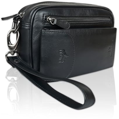 UMTI Leder Handgelenktasche für Unisex aus Rindleder 21- (147A) Herrentasche echtes Leder Tasche Bag Neu Farbe Schwarz