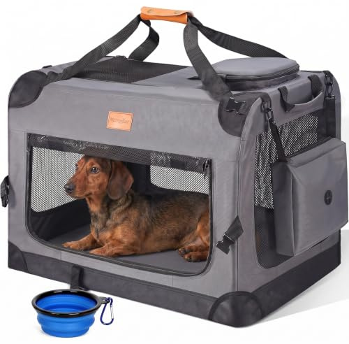 morpilot Transportín Perro Gato, Bolsa Transporte Transpirable para Mascotas, Portador de Viaje con Correa de Hombro Ajustable, Transporte de Gato con Colchón Suave+Tazón (70 * 52 * 52cm)