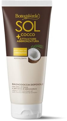 Bottega Verde - SOL Cocco + Attivatore di abbronzatura, Bagnodoccia doposole, addolcente, 200 ml, con Latte di Cocco e attivatore di abbronzatura, non lava via l'abbronzatura