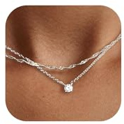 Tewiky Halskette Damen 14K Gold & Silber 925 Layering Kette Damen Set Choker Wasserfest Goldkette mit CZ Anhänger Trendy Schmuck Geschenke