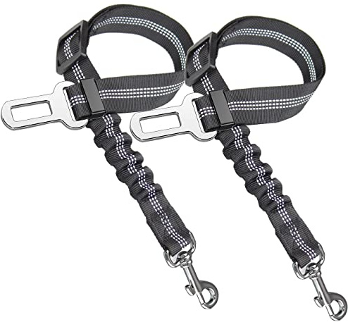 GoBuyer Dog Car Seat Belt for Pet Dogs Safety Harness 2 Pack Travel Accessories in UK, with Adjustable Heavy Duty Nylon and Anti Shock Elastic Bungee Buffer (Black, 2 Pack)