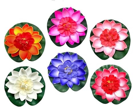 Myuiao 6 Pcs Large Floating Lotus Flowers Faux with Artificial Lily Pads, Artificial Floating Foam Lotus Flower with Water Lily Pad,Floating Artificial Lotus Flowers Decor Pond Home Decoration
