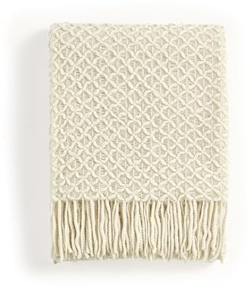 CREVENT Coperta in maglia bohémien, per divano, sedia, letto, decorazione per la casa, morbida, calda, accogliente, leggera, per primavera, estate e autunno (127 x 152 cm, beige)