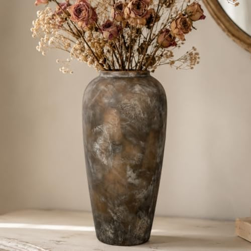 DJYY Farmhouse Rustic Ceramic Vase,15 Inch brown Vintage Ceramic Vase， for Home Decor, Living Room, Entryway, Wedding