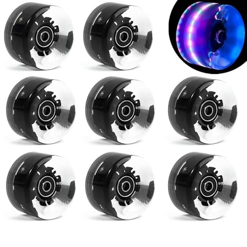 LED-Leucht-Rollschuhräder, 65 mm x 36 mm, 8er-Set, 82A Härte, Schwarz, Blau, Weiß, Rot (Schwarz)