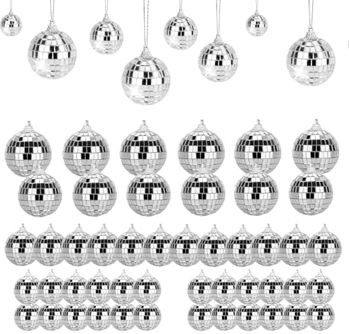 QINGYIWL 48 Piezas Bola de Discoteca, Bola de Espejos Pequeña para Colgar, Mini Disco Ball para Decoración de Pasteles, Fiestas, Bares y Decoraciones Festivas (2/3/4/5cm)