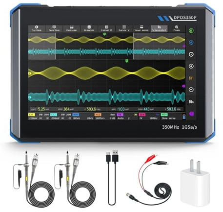 AIRUIXI osciloscopio Osciloscopio Digital 4 en 1 Tipo Tableta, 2 Canales, 350 MHz, generador de señales, analizador de Espectro y analizador de Respuesta en frecuencia.(E.U)
