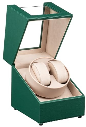 Tolesum Carica Orologi Automatici 2 Posti,Scatola del Tempo per Orologi, Automatic Watch Winder PU Scatola per Orologi Doppi Rotanti,Rotazione Silenziosa-verde