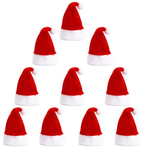BYZANDQI Mini Weihnachtsmützen 10er Set, Kleine Nikolausmütze, Weihnachtsmann Mütze Santa Hut für Weinflaschen Weihnachtsdeko Tischdeko (Rot 6 * 11cm)