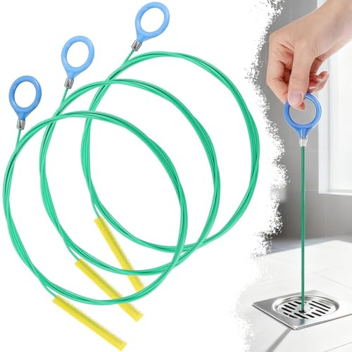 qjuwhua Abflussreiniger Spirale 3 Stück Rohrreinigungsspirale Sticks 90cm | Grün Abfluss Rohrreinigung Abflussspirale Haarfänger Rohrreinigungsbürste Flexibles für Badewanne Abwasserkanäle Waschbecken